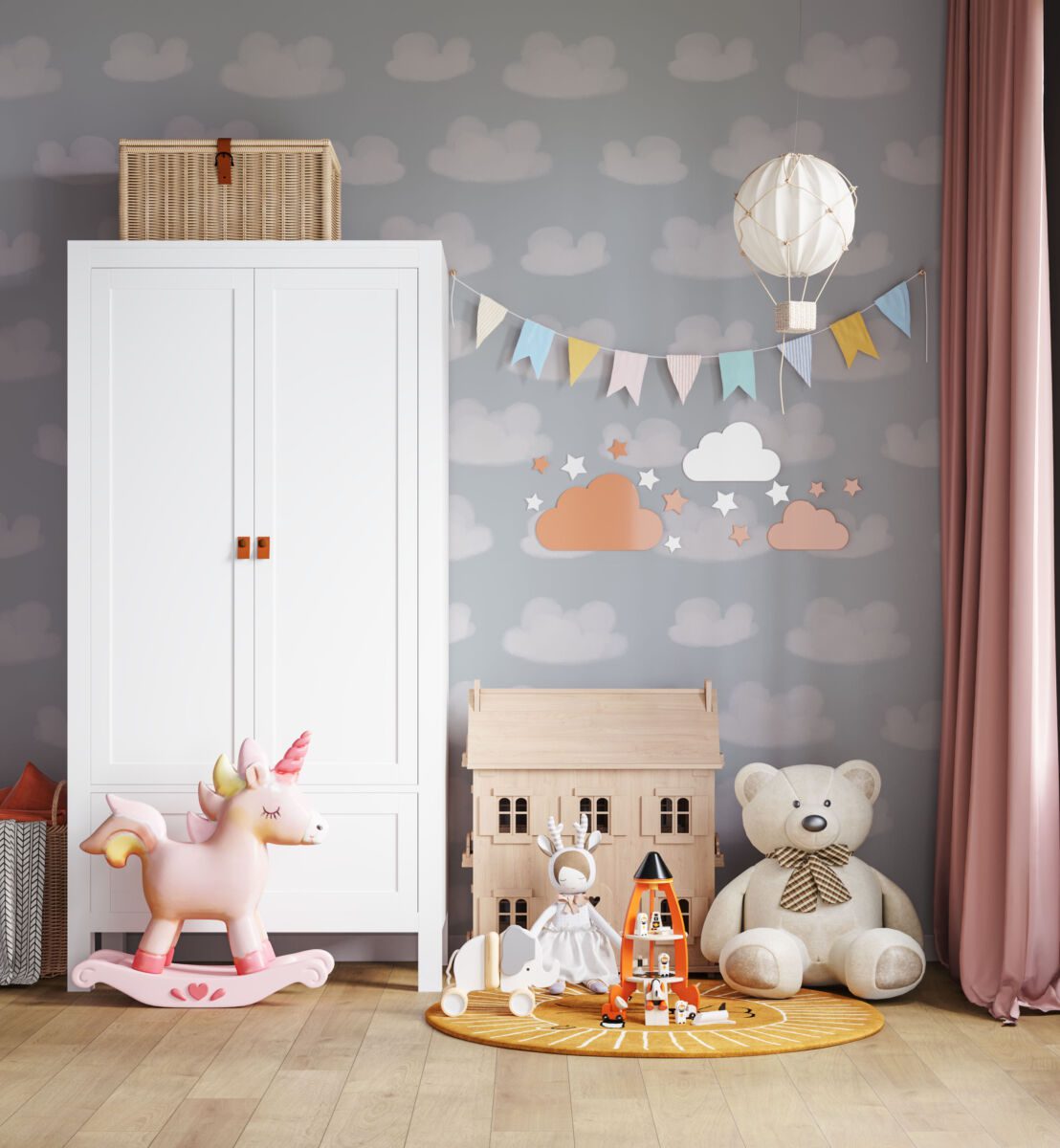 Watercolor clouds wallpaper detail for nursery by Igibee