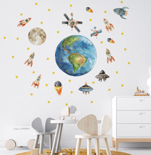 Rockets around planet Earth walldecals