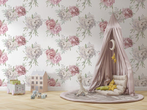 White and pink peonies wallpaper by Igibee