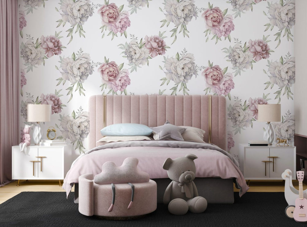 White and pink peonies wallpaper by Igibee