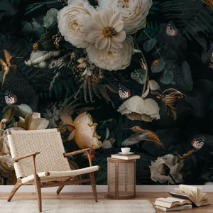 Roses realistic dark floral wallpaper mural by Igibee