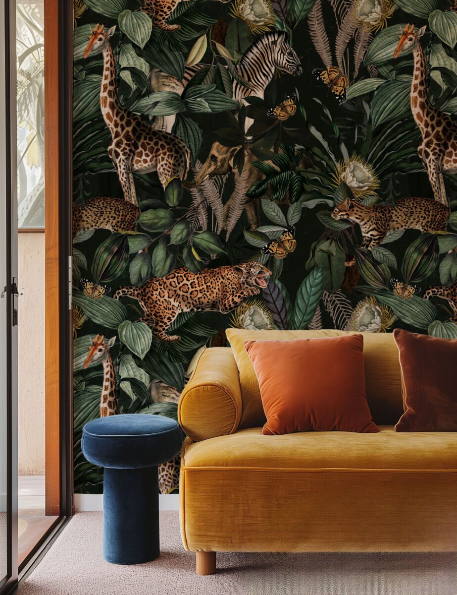 Dark safari jungle wallpaper with wild animals by Igibee