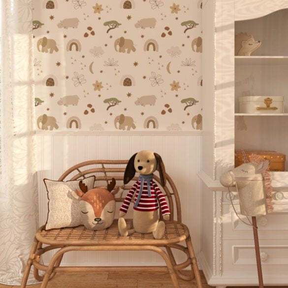 Jungle animals wallpaper detail with lions and giraffes by Igibee