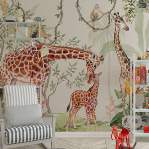 Safari giraffe wallpaper for nursery and kids room by Igibee