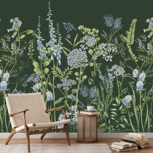Flower meadow wallpaper in green tones by Igibee