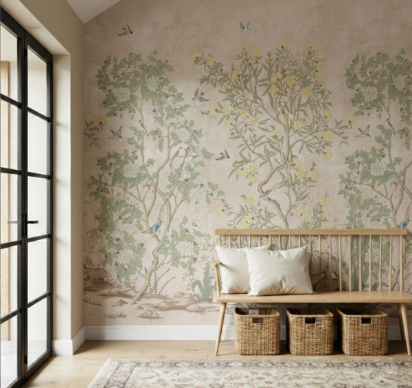 Hand-painted landscape wallpaper detail by Igibee