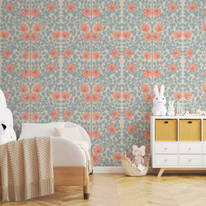Rustic roses beige floral wallpaper by Igibee
