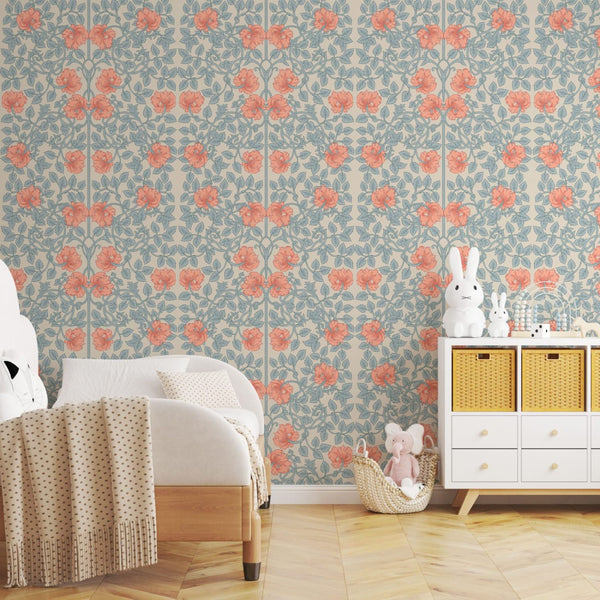 Rustic roses beige floral wallpaper by Igibee