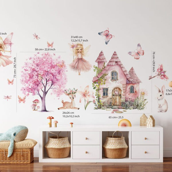 Pink fairy wall decal set for girls room by Igibee