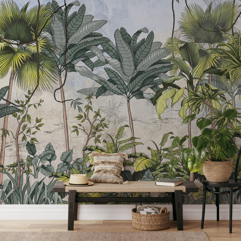 Tropical jungle wallpaper exotic foliage by Igibee