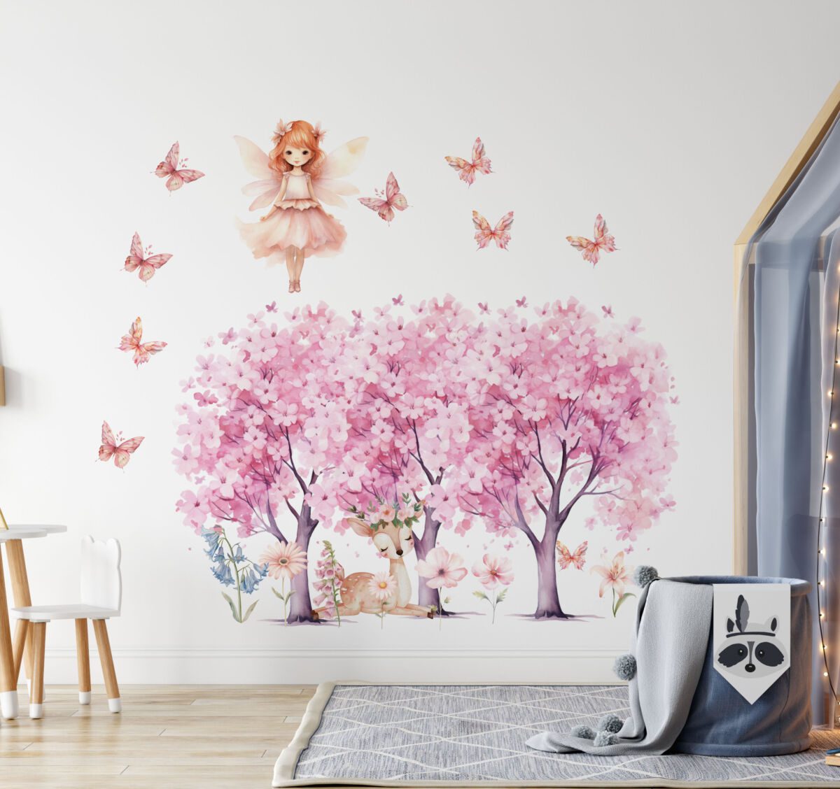 Pink Cherry Trees & Fairy Wall Decals – Enchanted Garden Nursery Wall Stickers Set
