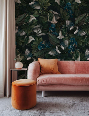 Dark birds and tropical flowers wallpaper by Igibee