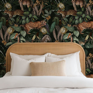 Safari jungle wallpaper detail with giraffes and leopards by Igibee