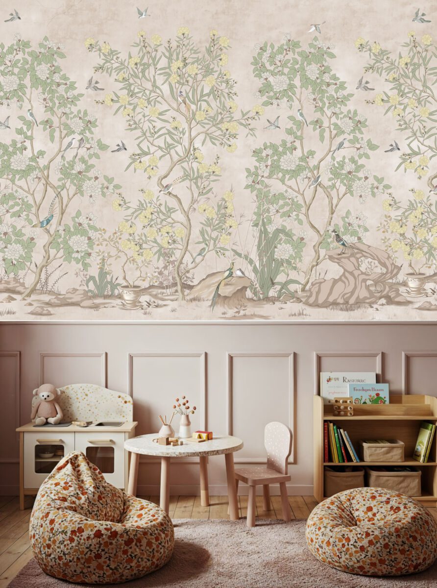 Hand-painted style landscape wallpaper for living room by Igibee