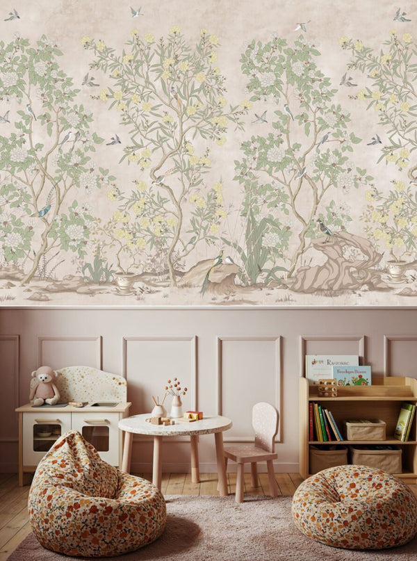 Hand-painted style landscape wallpaper for living room by Igibee