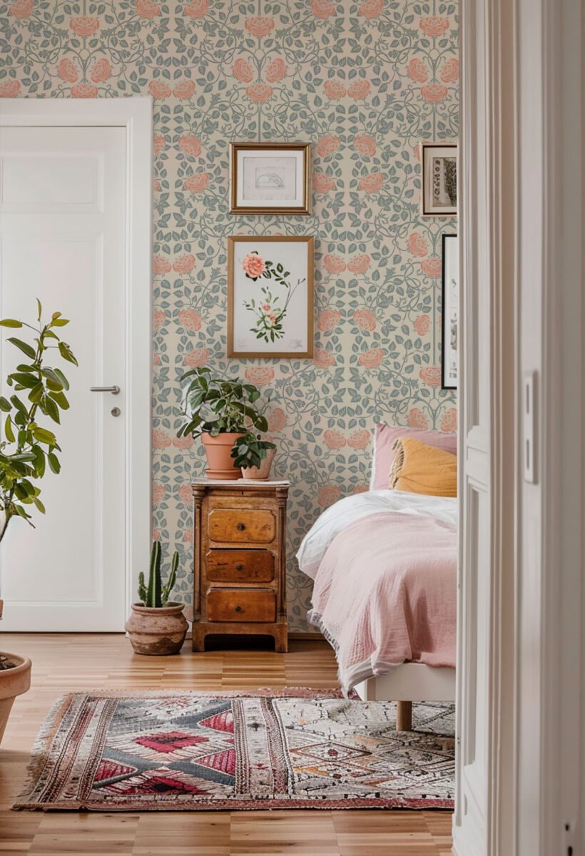 William Morris rustic rose wallpaper by Igibee