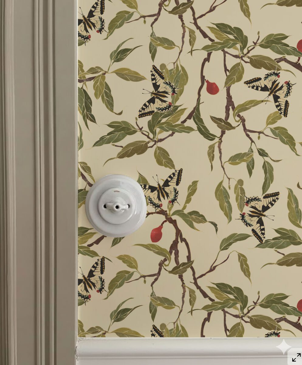Vintage butterfly wallpaper with botanical garden by Igibee
