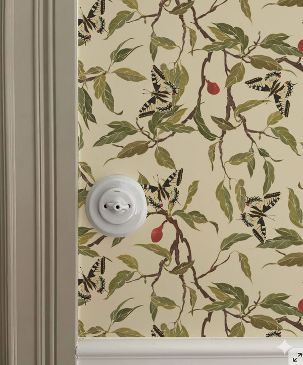 Vintage butterfly wallpaper with botanical garden by Igibee