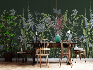 Green botanical flower meadow wallpaper detail by Igibee
