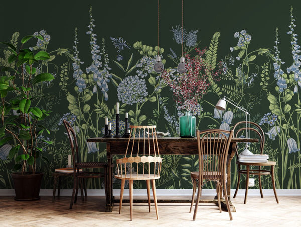Green botanical flower meadow wallpaper detail by Igibee