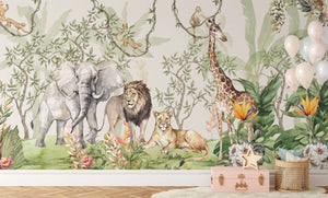African savanna wallpaper applied to kids room wall by Igibee