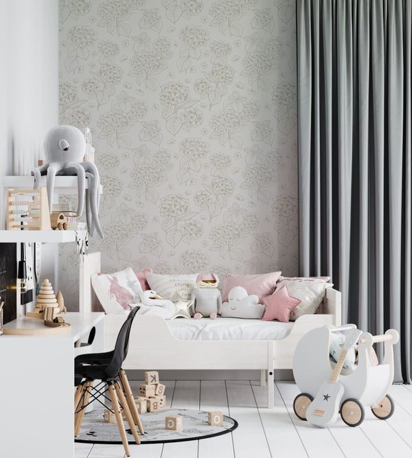 Beige hydrangea wallpaper detail by Igibee