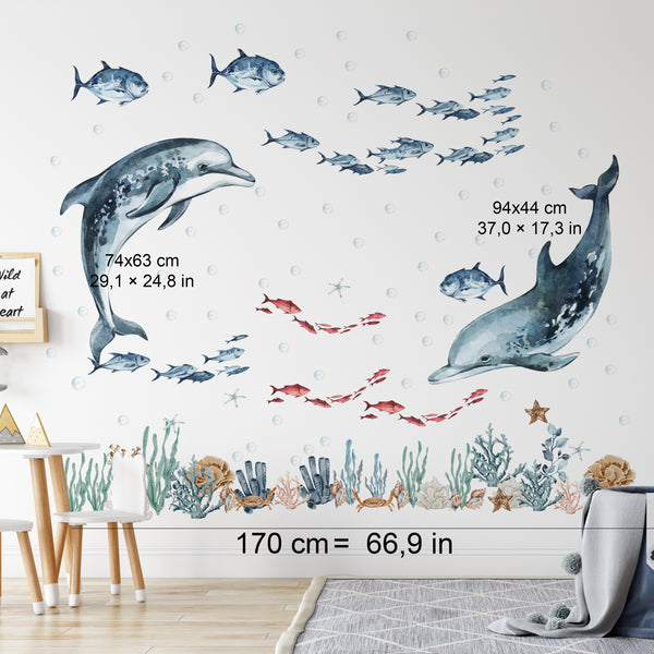 Dolphin & Coral Reef Wall Decals – Under the Sea Nursery Wall Stickers