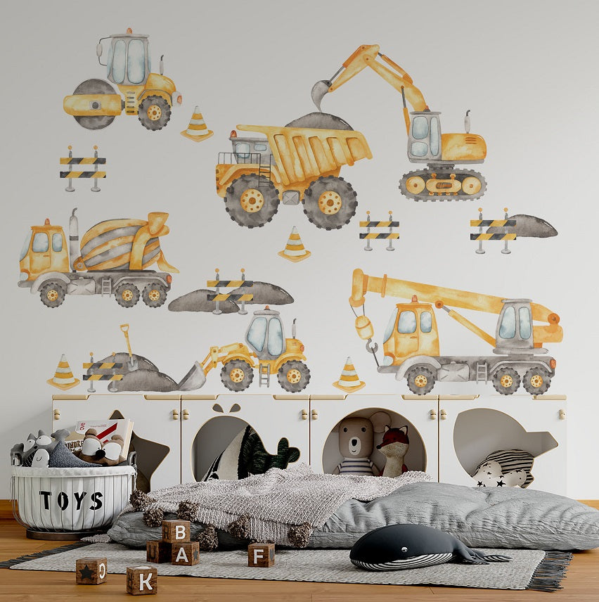 Road Construction - excavators, trucks and many more walldecals