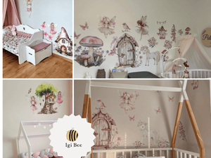 Fairy wall stickers for a girl's room, pastel pink peel and stick decals