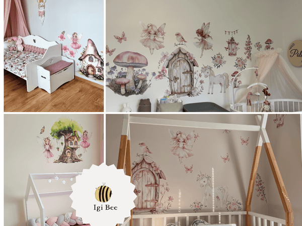 Fairy wall stickers for a girl's room, pastel pink peel and stick decals
