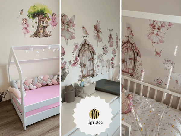 Fairy wall decals set, pastel watercolour nursery stickers