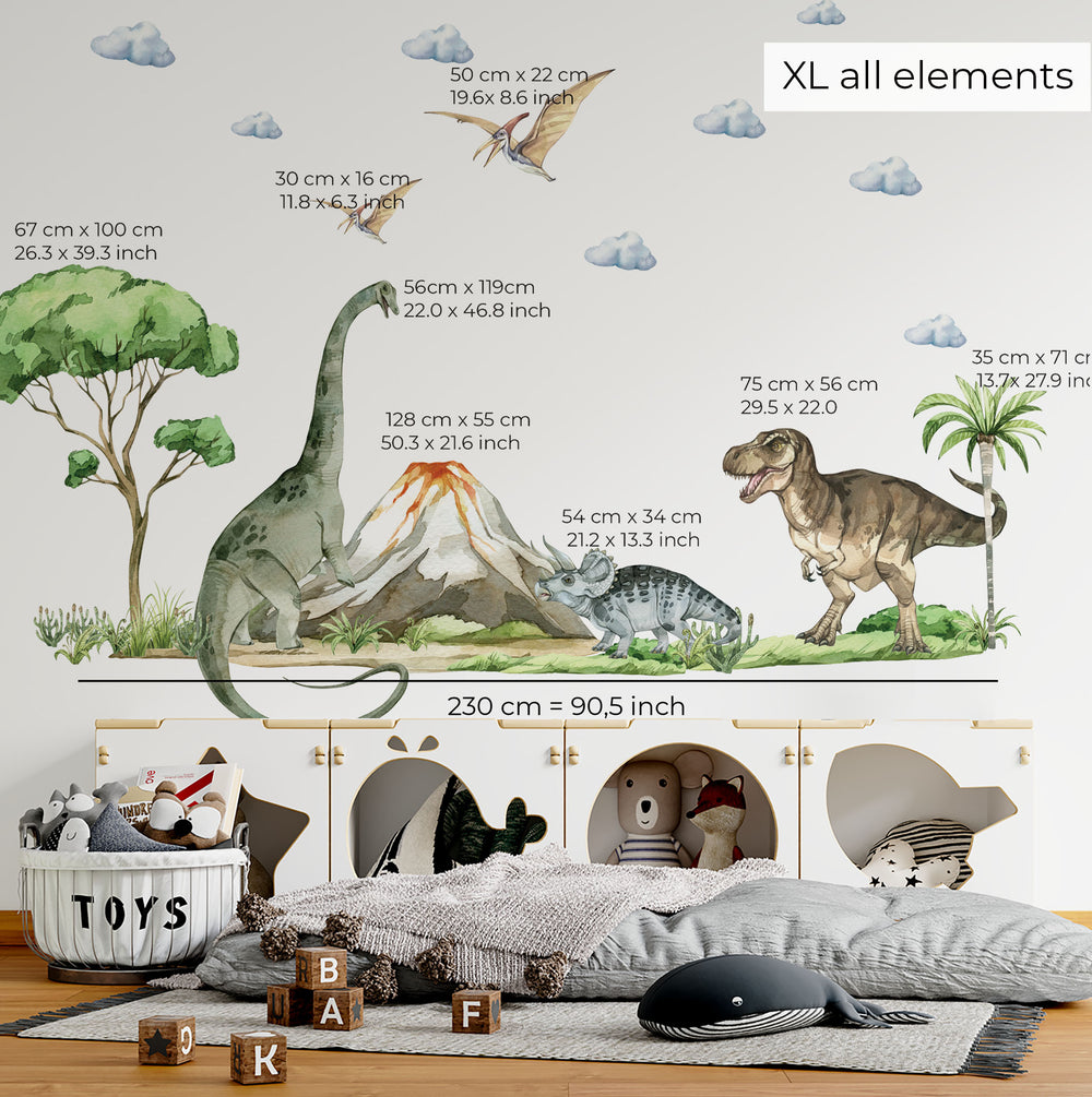 Dinosaur land wall stickers - 3 large sheets of removable stickers for kids room by Igibee