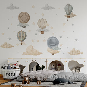Adventure magic balloons floating in clouds - educational wall stickers for kids learning by Igibee