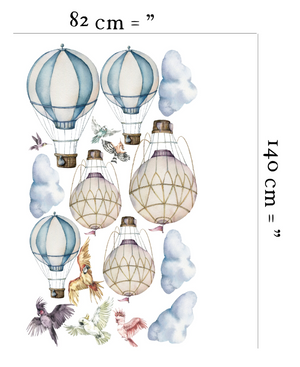 Adventure sky hot air balloons educational wall stickers - colorful floating balloons for kids learning decor by Igibee