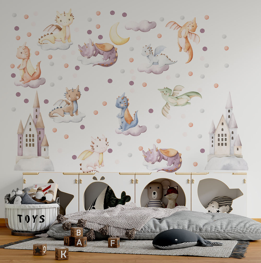 Dragon with clouds wall decals