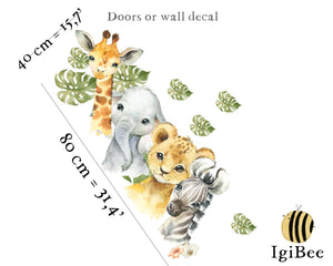 African animals door stickers - nursery decor set with safari theme peel and stick by Igibee