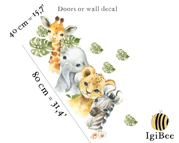 African animals door stickers - nursery decor set with safari theme peel and stick by Igibee