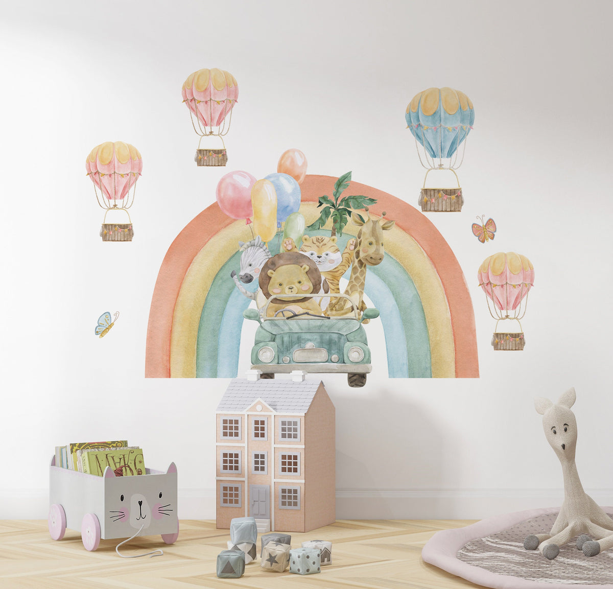 African animals rainbow adventure wall decals - colorful safari trip stickers for kids room by Igibee