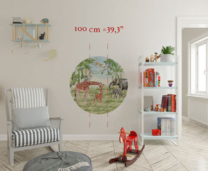 Window view to African land with baby elephants and giraffe - door sticker decal for kids room by Igibee