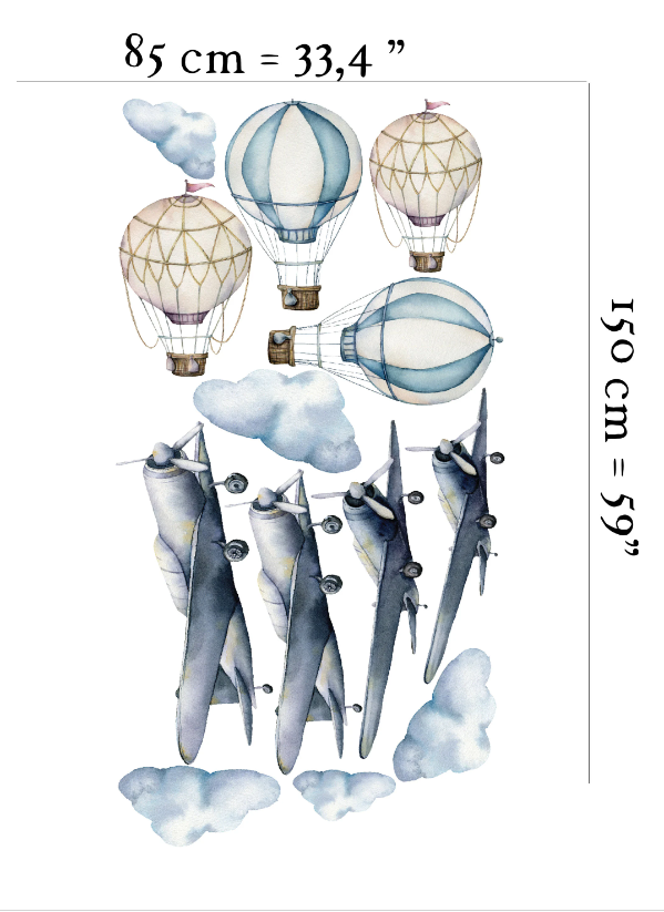 Wandaufkleber mit Flugzeugen und Luftballons