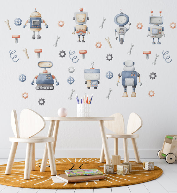 Amazing robots educational wall stickers - colorful robot designs for children's room decor by Igibee