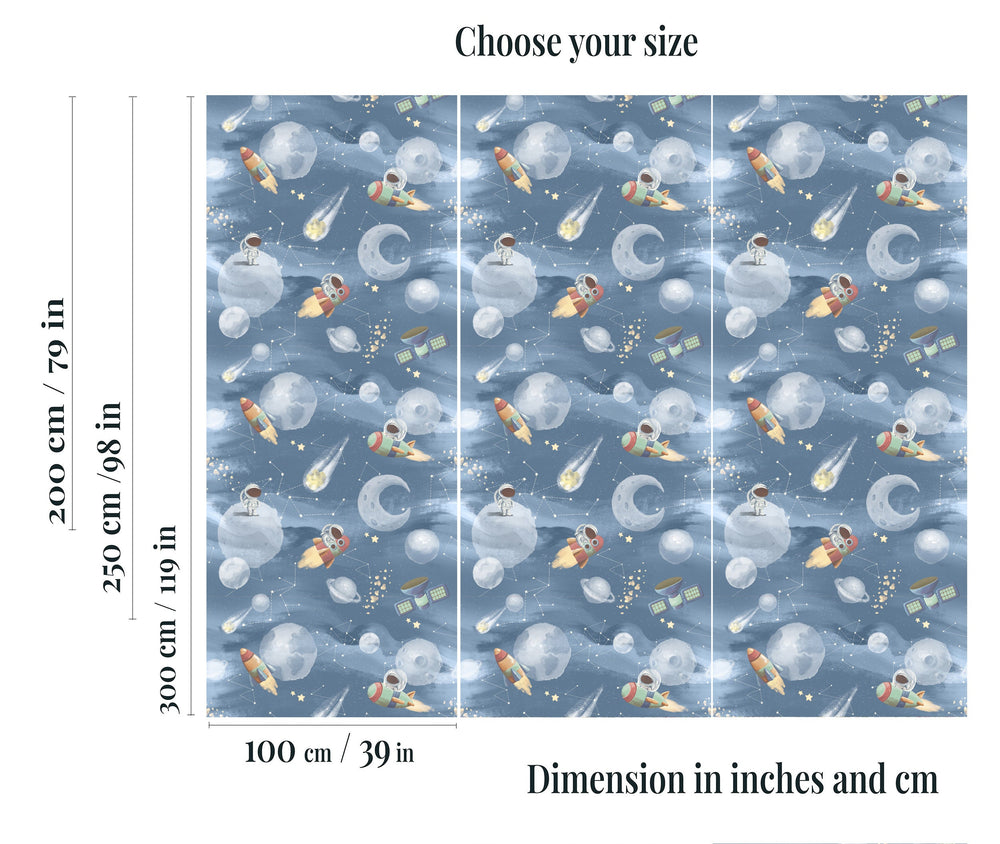 Space Explorer wallpaper for boys room - astronaut and rockets adventure design by Igibee