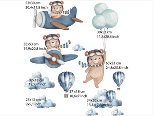  aviator teddy bears walldecals