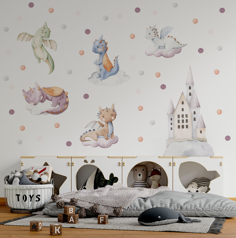 Dragons with clouds wall decals