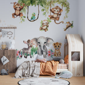 Baby elephant and zebra wall stickers – adorable Sweet African Animals peel and stick decals for baby nursery by Igibee
