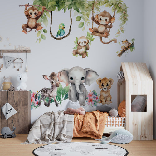 Baby elephant and zebra wall stickers – adorable Sweet African Animals peel and stick decals for baby nursery by Igibee