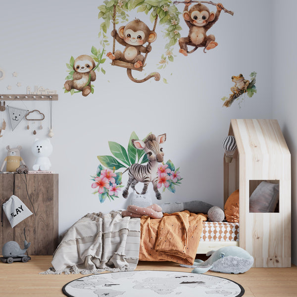 baby zebra and two monkeys jungle set by igibee