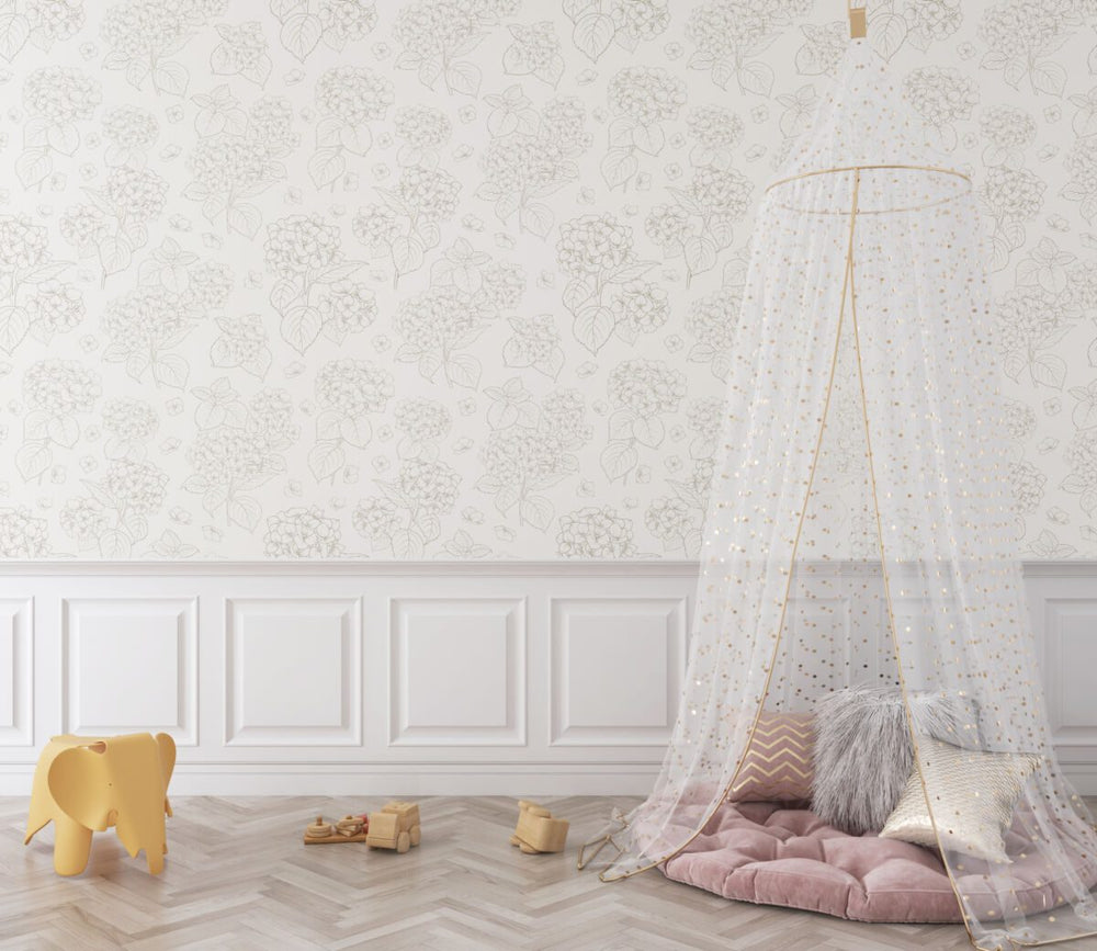 Hydrangeas beige floral wallpaper by Igibee