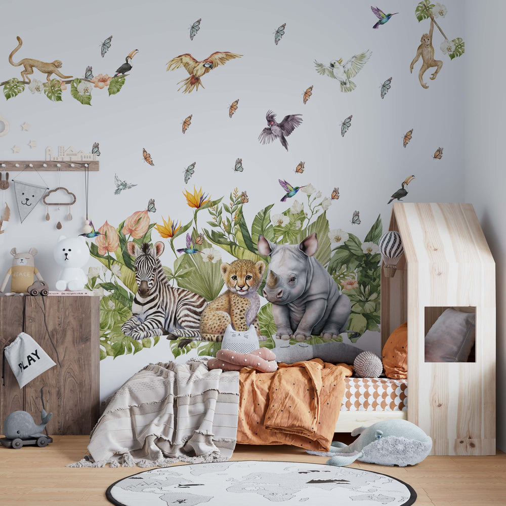 Little animals in jungle safari with baby cheetah rhino walldecals for kids room by Igibee
