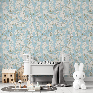 Blue botanical nursery wallpaper - peel and stick floral design for baby room decor by Igibee